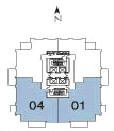Pinnacle Marina Tower Suite 01 and 04 floor plan, floors 27 through 30, three bedroom plus den, 2,144 square feet