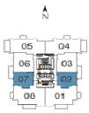 Pinnacle Marina Tower Suite 02 and 07 floor plan, floors 3 through 10, one bedroom plus den, 737 square feet